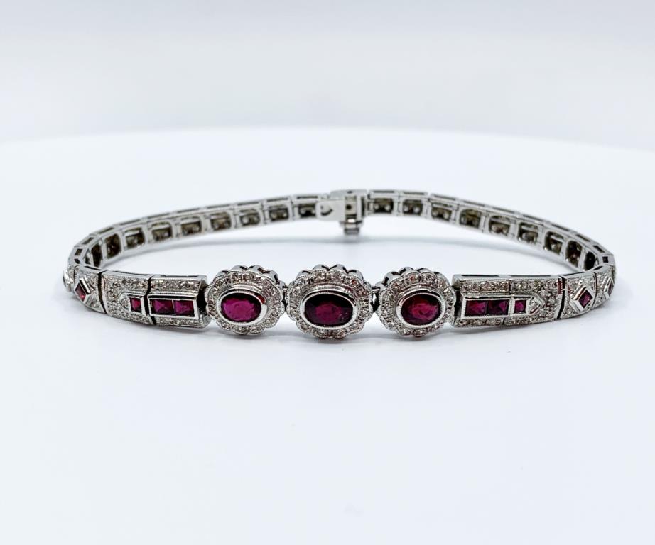 14k Art Deco Ruby and Diamond Bracelet